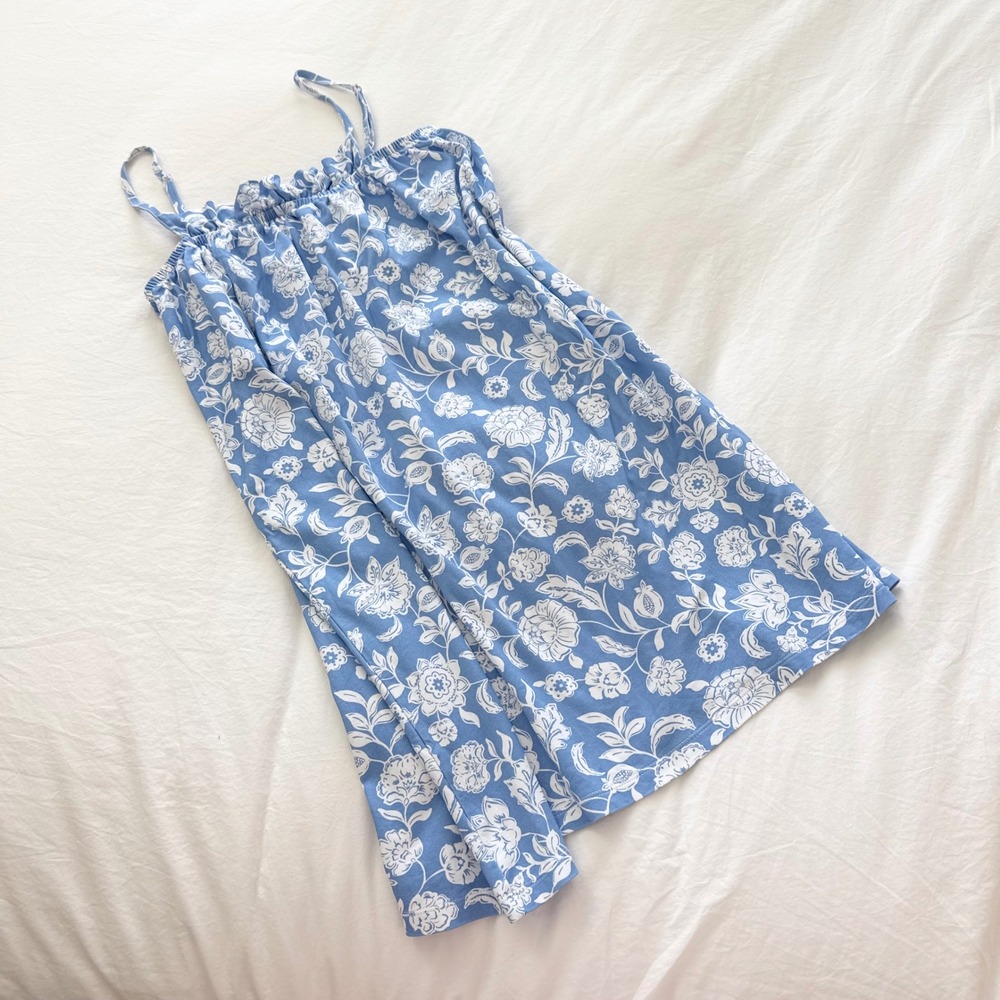 Lake Pajamas Pima Cotton Blue White Floral Nightgown Chemise Sleep Dress S - Picture 2 of 5
